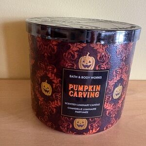Bath & Body Works Pumpkin Carving Candle - Black and Orange Design